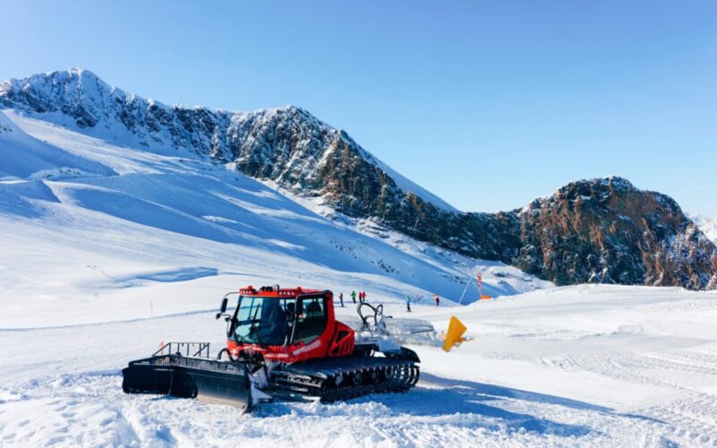 A snowcat maintaining the snow-sure Hintertux Glacier, in Austria